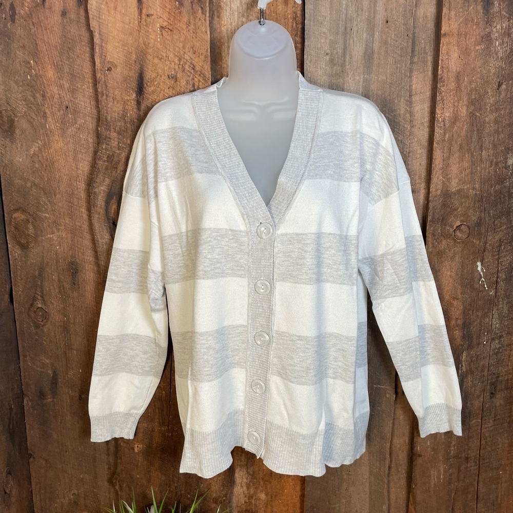 Cyrus Grey and White Striped Cardigan - Size Small - New with Tags